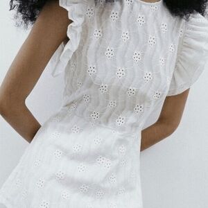 Zara White Ruffle Sleeve Mini Dress